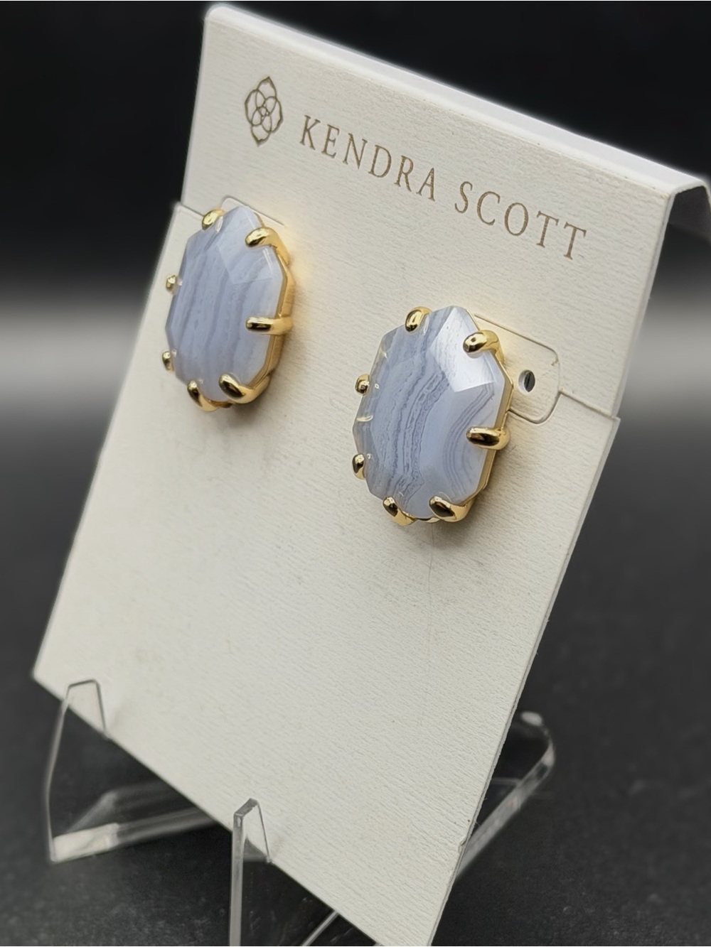 Kendra Scott Morgan Earrings in Blue Lace Agate Gold – Retired/HTF/Collector’s - Picture 4 of 5